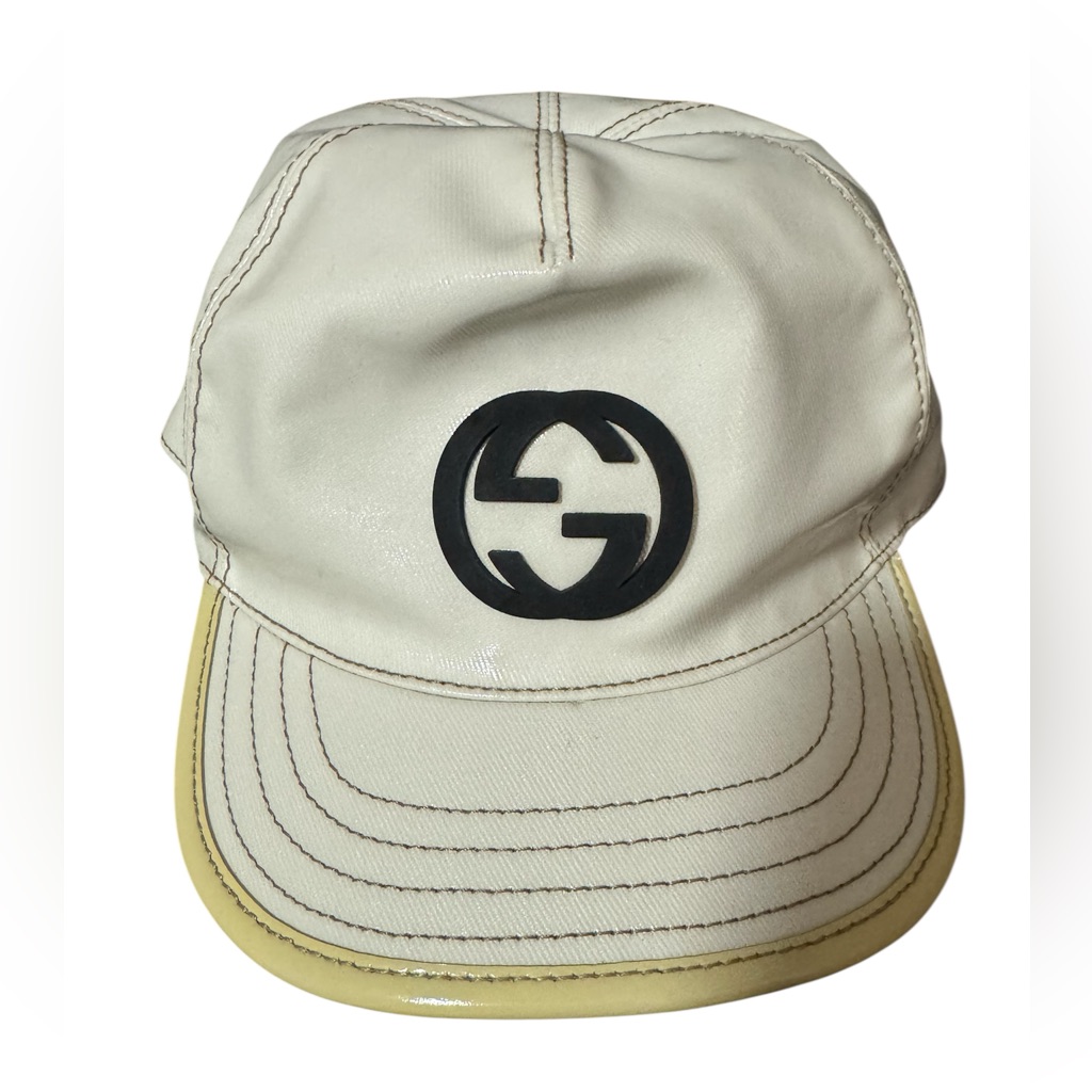 New Gucci White Leather Baseball Cap Xl